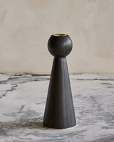 Almost Black Bella ceramic candle holder with gently tapered base in matte black glaze
