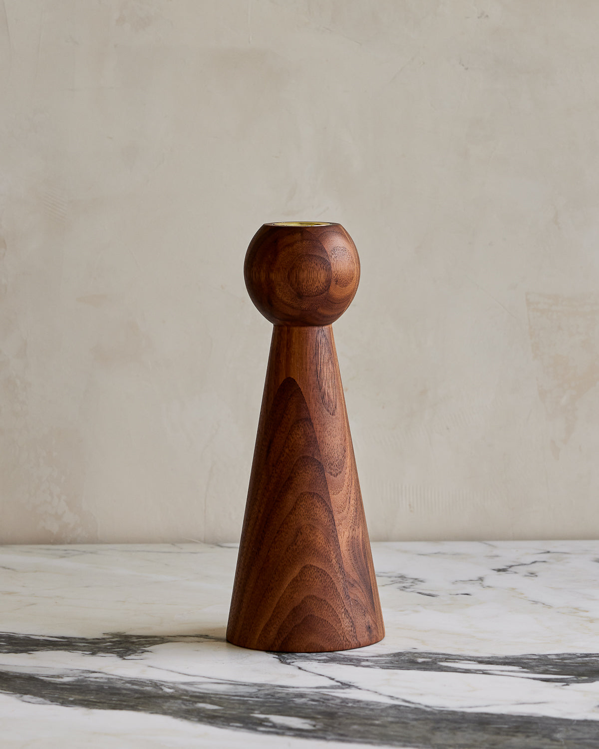 Black walnut Bella wooden candle holder with gently tapered base #style_bella