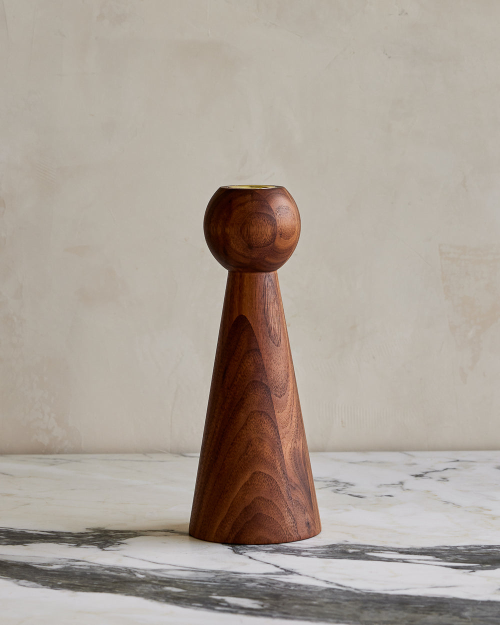 Black walnut Bella wooden candle holder with gently tapered base #style_bella