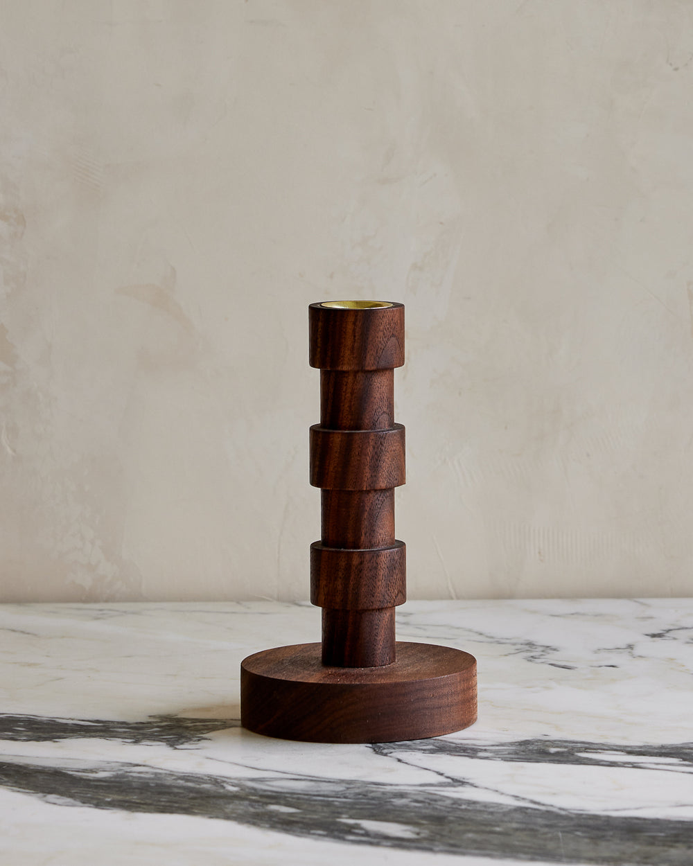 Short modern black walnut Franc wooden candle holder #style_franc - small