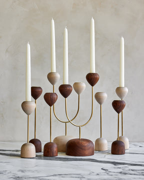 Modern black walnut, maple and brass flower inspired candle holder