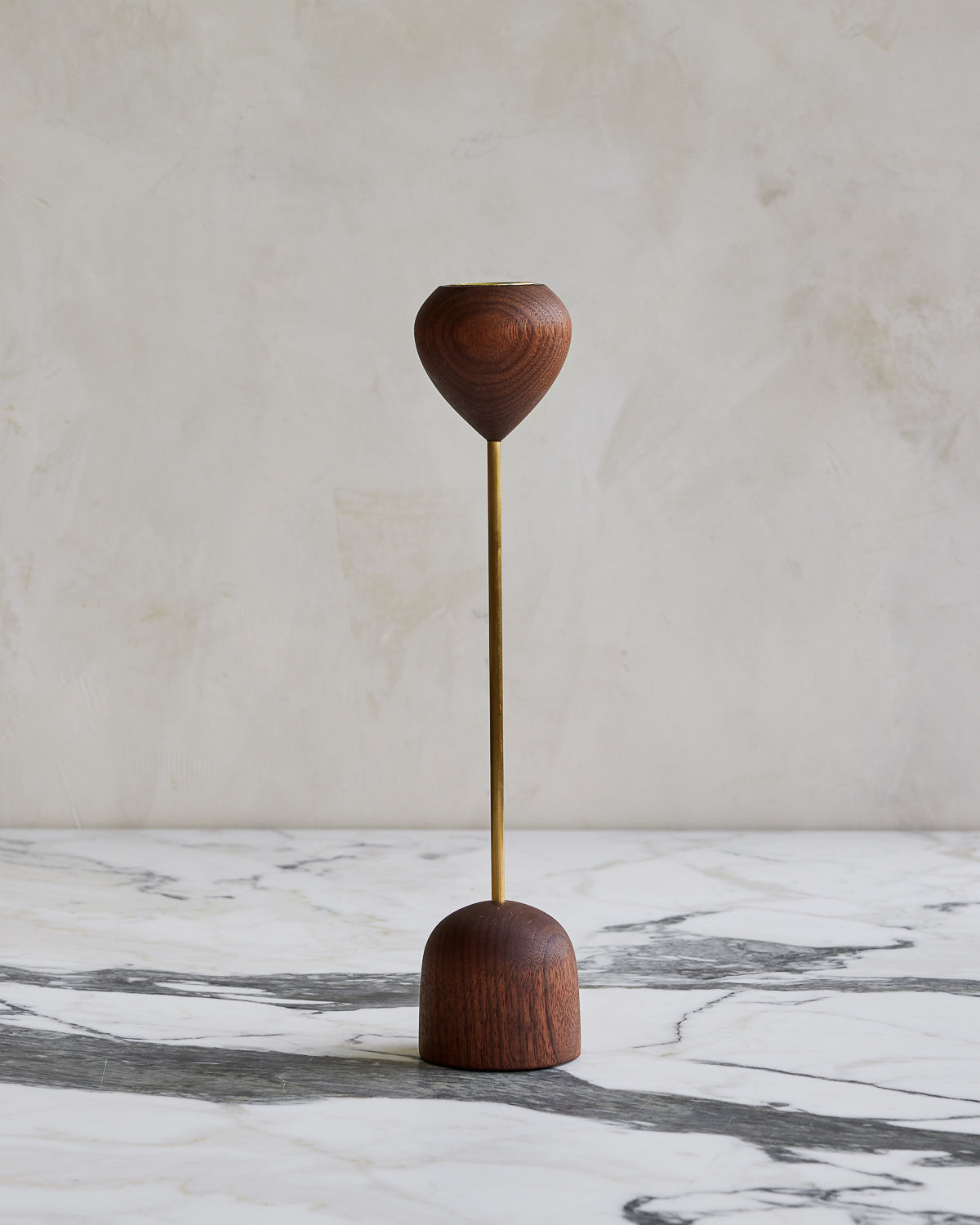Modern black walnut and brass flower inspired candle holder