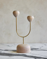 Modern maple and brass flower inspired candle holder