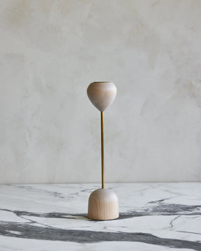 Modern maple and brass flower inspired candle holder