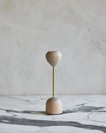 Modern maple and brass flower inspired candle holder