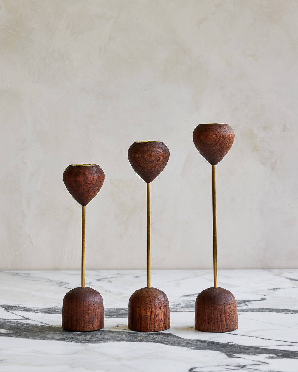 Modern black walnut and brass flower inspired candle holder #wood-finish_black walnut