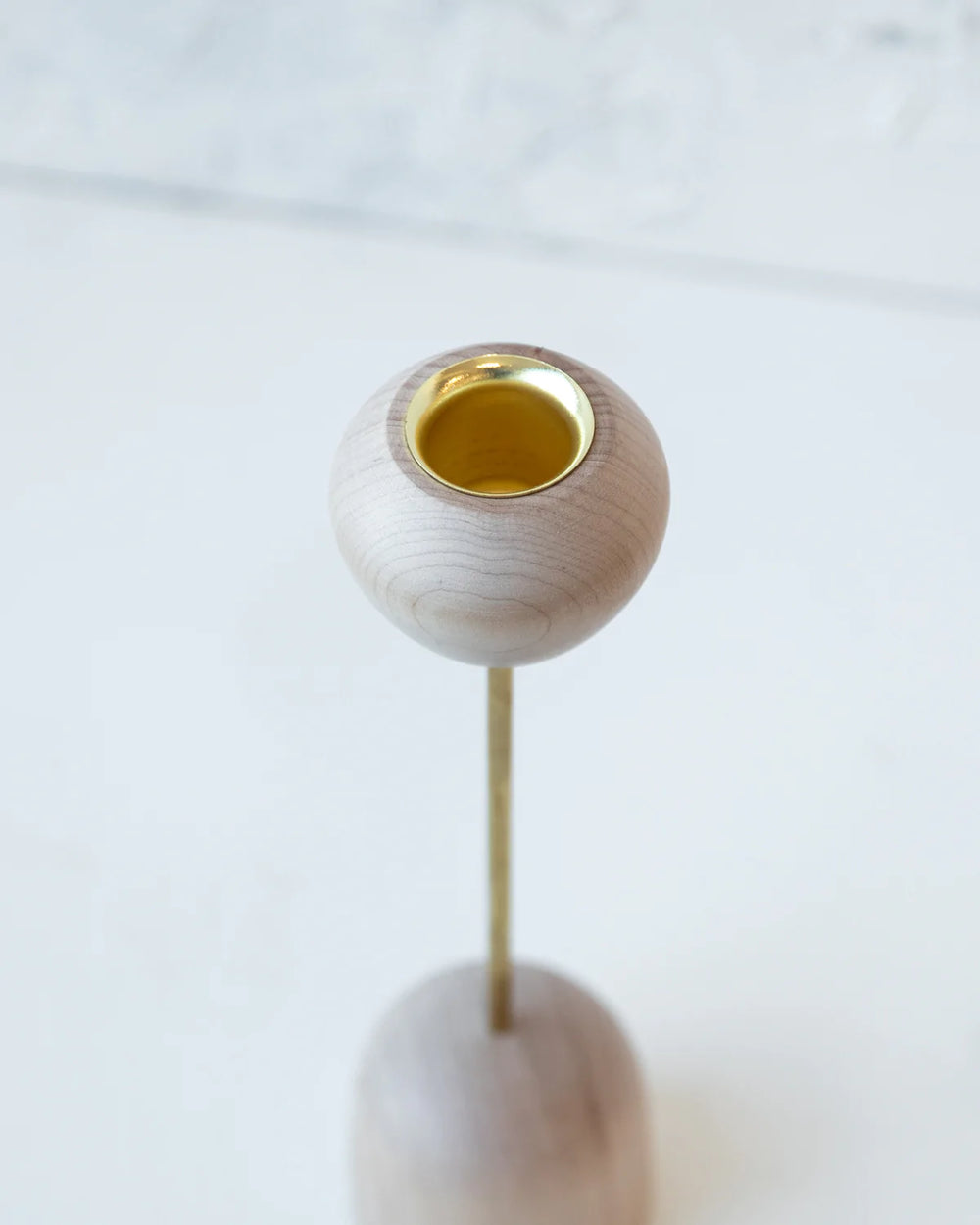 Modern maple and brass flower inspired candle holder  #wood-finish_clear maple